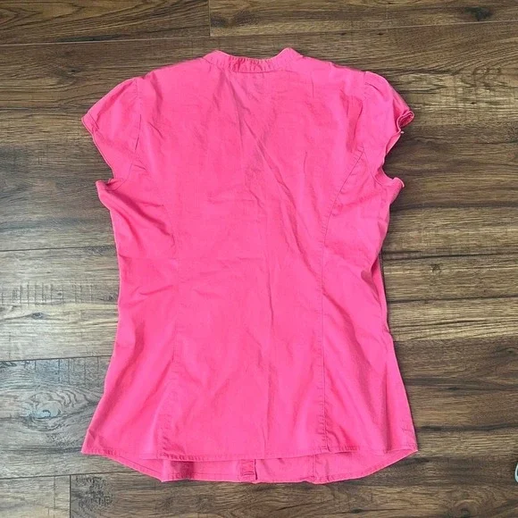 Dynamite Y2K Short Sleeve Blouse Fitted Ruffle Lightweight Women M 2000s Office - Picture 7 of 7